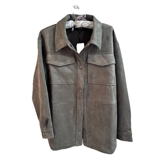 Calvin Klein Faux Suede Shirt Jacket Green Medium Gorpcore Urban NWT Oversized - Picture 1 of 7